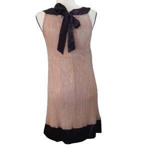 Enfocus Studio Pink Blush Glitter Black Satin Border Tie Neck Shift Dress Size 4